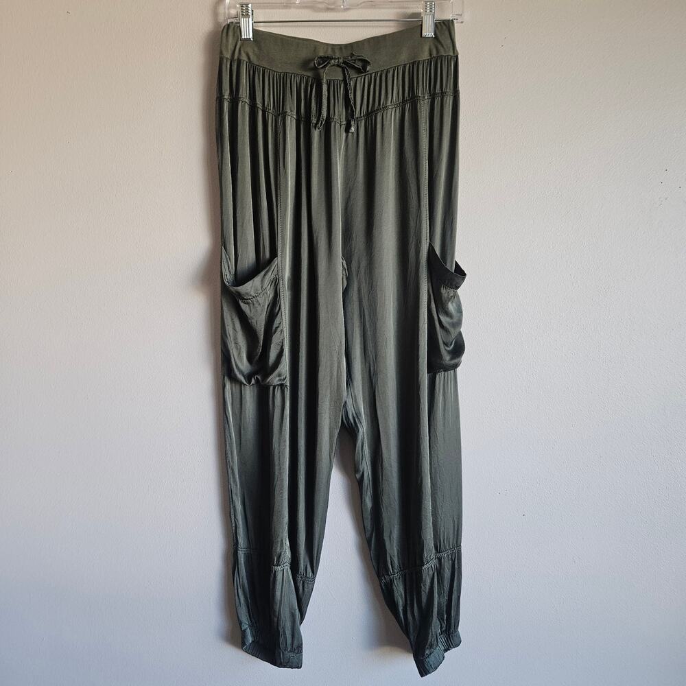 Sofia Pants Womens S Army Green Satin Cargo Jogger Made in Italy‎ Quiet Luxury